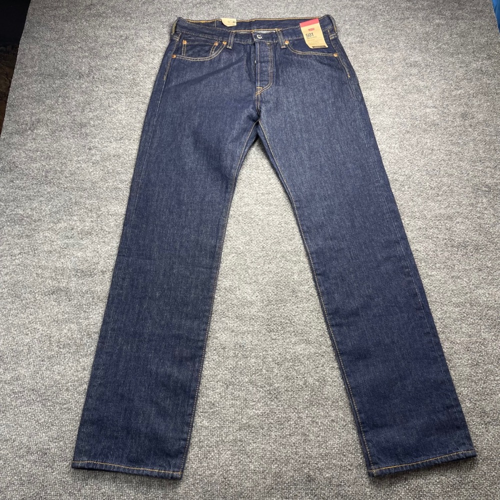 Levis 501 Original Fit Mens Dark Indigo Blue Straight Leg Jeans 32x34 NWT
